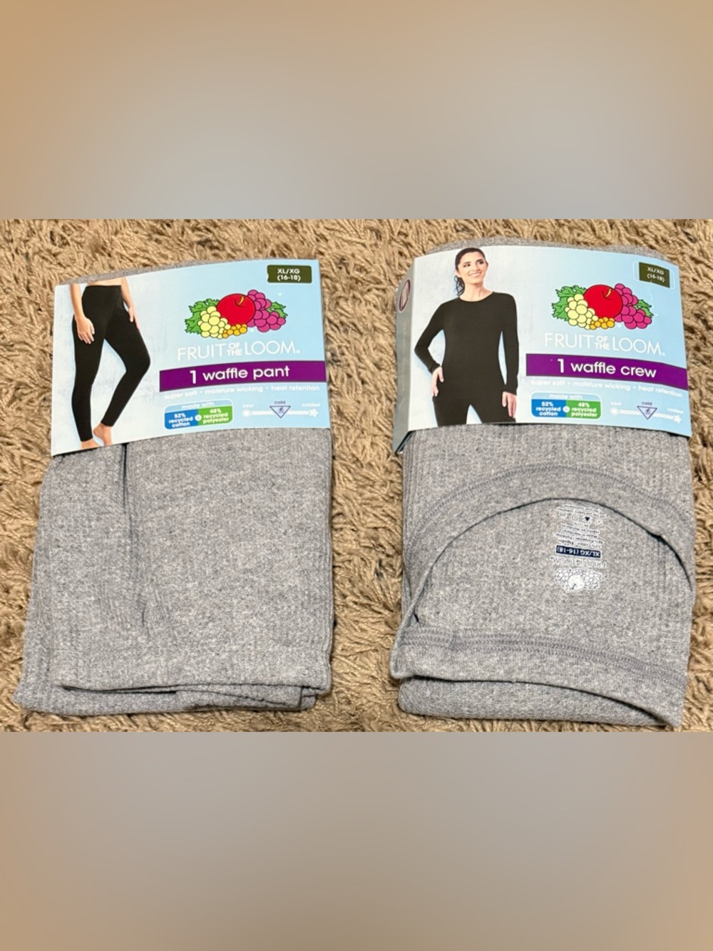 Fruit of the Loom Women's Waffle Thermal Pants And Crew Top Size: XL (16-18)